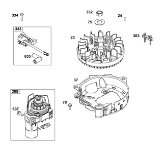 Flywheel/Ignition/Starter Group Diagram and Parts List for 123P0B-0068-H5 100000 - 19Z999 Briggs and Stratton Engine